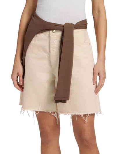 Frame The Timeless Denim High-rise Shorts In Neutral