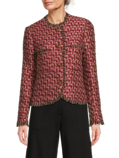 Wdny Women's Textured Button-front Tweed Jacket In Red