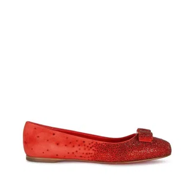 Ferragamo Red Calfskin Ballet Flats In Red
