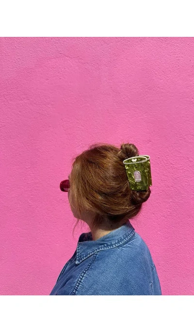 Solar Eclipse Hand-painted Matcha Claw Hair Clip In Green