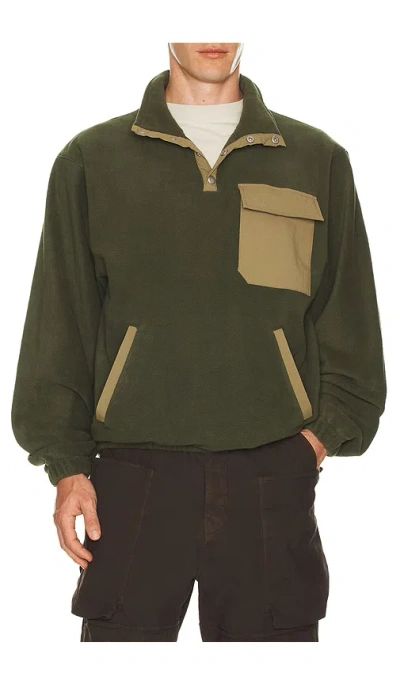 Rhythm Floresta Quarter Snap Button Fleece Sweatshirt In Green