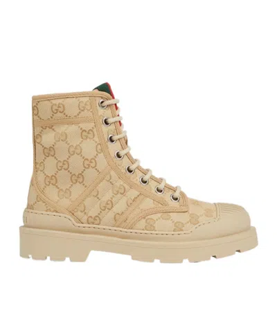 Gucci Gg Monogram Canvas Combat Boots In Neutral