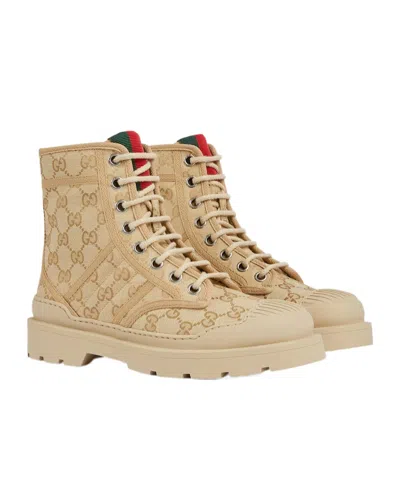 Gucci Gg Monogram Canvas Combat Boots In Neutral