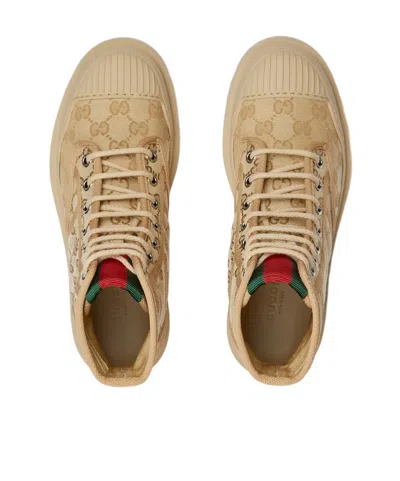 Gucci Gg Monogram Canvas Combat Boots In Neutral