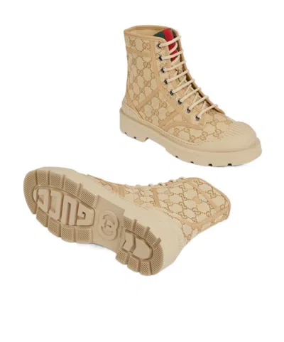 Gucci Gg Monogram Canvas Combat Boots In Neutral