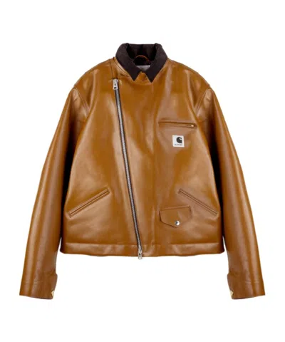 Sacai Carhartt Wip Collaboration Leather Jacket In Nude