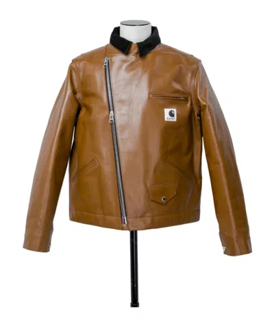Sacai Carhartt Wip Collaboration Leather Jacket In Nude