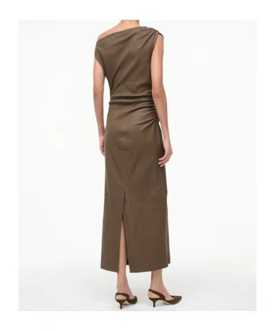 Staud Off Shoulder Dress In Brown