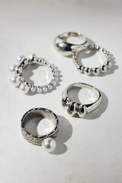 Urban Outfitters Boulder Pearl Ring Set In Silver, Women's At  In Metallic
