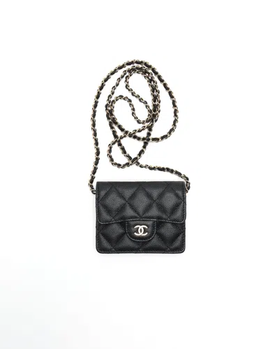 Pre-owned Chanel Caviar Mini Wallet On Chain Bag In Black