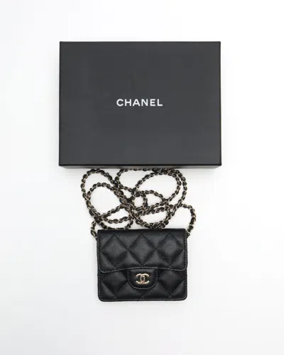 Pre-owned Chanel Caviar Mini Wallet On Chain Bag In Black
