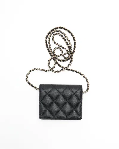Pre-owned Chanel Caviar Mini Wallet On Chain Bag In Black
