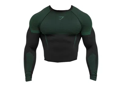 Pre-owned Gymshark Men's  Onyx 5.0 Seamless Longsleeve T-shirt In Black/lift Green