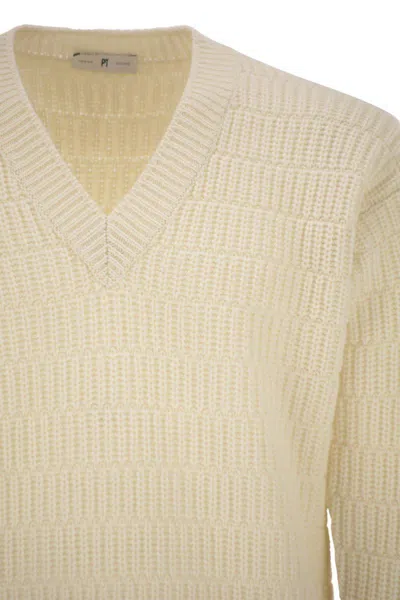 Pt Torino Wool Sweater With V-neck In White