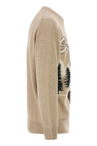 Mc2 Saint Barth Heron - Crew Neck Sweater With Embroidery On The Front In Nude