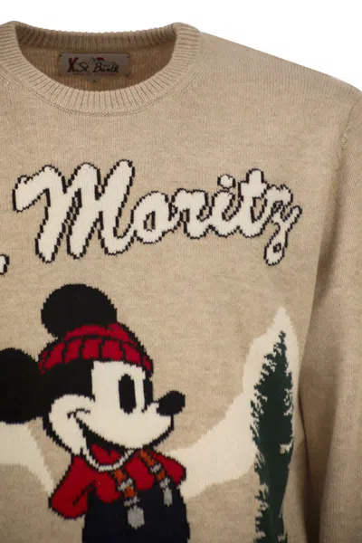 Mc2 Saint Barth Heron - Crew Neck Sweater With Embroidery On The Front In Nude