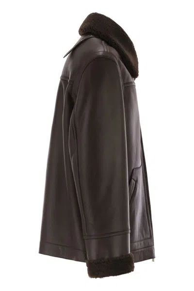 Pt Torino Shearling-trim Leather Jacket In Brown