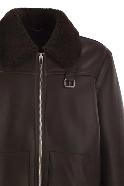 Pt Torino Shearling-trim Leather Jacket In Brown