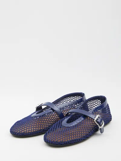 Alaïa Alaia Women Mesh Ballet Flats With Patent Leather Profile In Blue