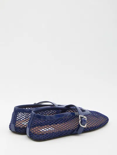 Alaïa Alaia Women Mesh Ballet Flats With Patent Leather Profile In Blue