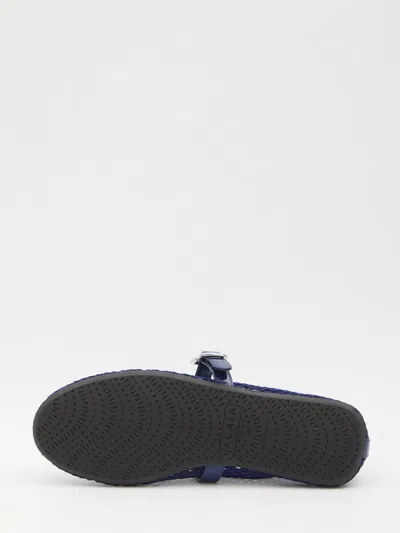 Alaïa Alaia Women Mesh Ballet Flats With Patent Leather Profile In Blue