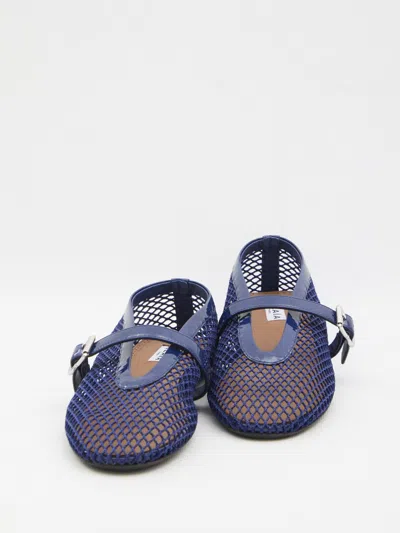 Alaïa Alaia Women Mesh Ballet Flats With Patent Leather Profile In Blue