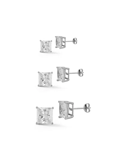 Glaze Jewelry Rhodium Plated Cz Set Of 3 Earrings In Metallic