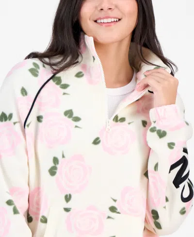 Rebellious One Juniors' London Rose-print Polar Fleece Half-zip Top In Multi