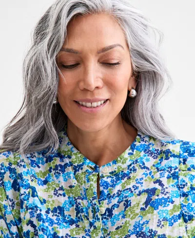 Style & Co Women's Printed Cotton Button-front Blouse, Exclusively At Macy's In Multi