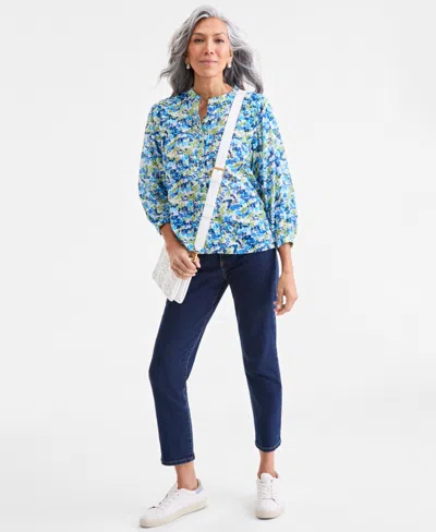 Style & Co Women's Printed Cotton Button-front Blouse, Exclusively At Macy's In Multi