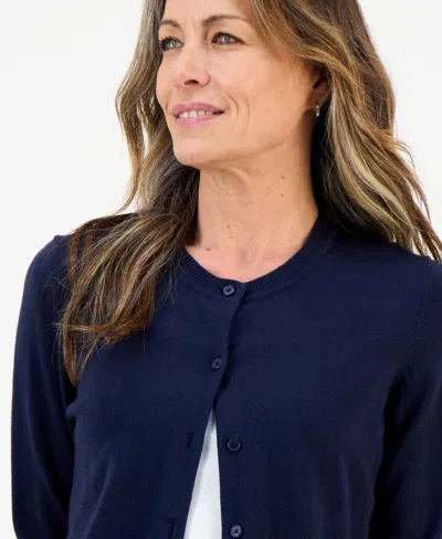 Style & Co Petite Crewneck Cardigan, Macy's Exclusive In Blue