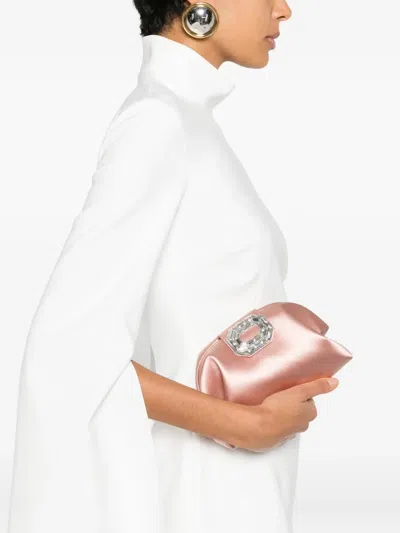 Amina Muaddi Camelia Embellished Clutch Bag In Pink