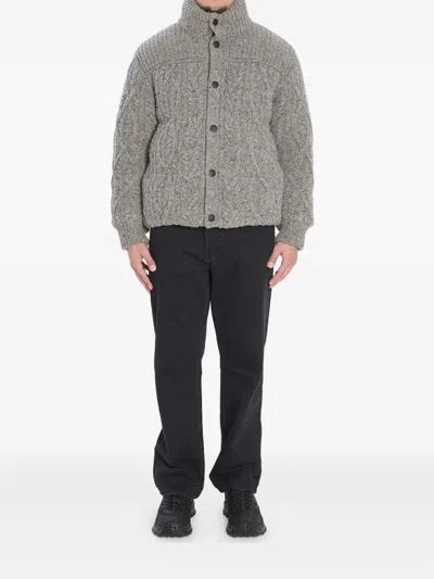 Moncler Grenoble Short Ellesmere Down Jacket In Wool Tweed In Gray