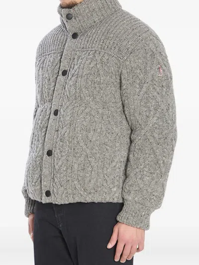 Moncler Grenoble Short Ellesmere Down Jacket In Wool Tweed In Gray