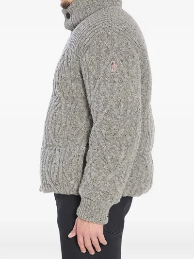 Moncler Grenoble Short Ellesmere Down Jacket In Wool Tweed In Gray