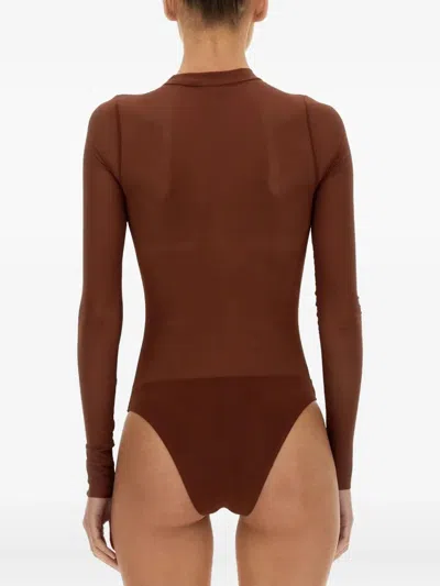 Not After Ten Brown Solid Mock Collar Top In Brown
