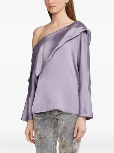 Ralph Lauren One-shoulder Bell-sleeve Top In Purple
