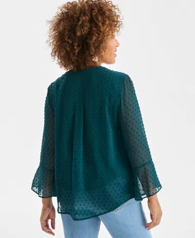 Style & Co Women's Textured Pintuck Ruffle Sleeve Top, Created For Macy's In Green