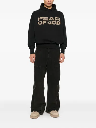 Fear Of God Hooded Knitwear With Ribbed Cuffs And Hem In Black