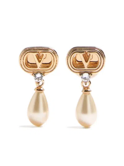 Valentino Swarovski Crystal-embellished Ovalette Logo Earrings In Gold