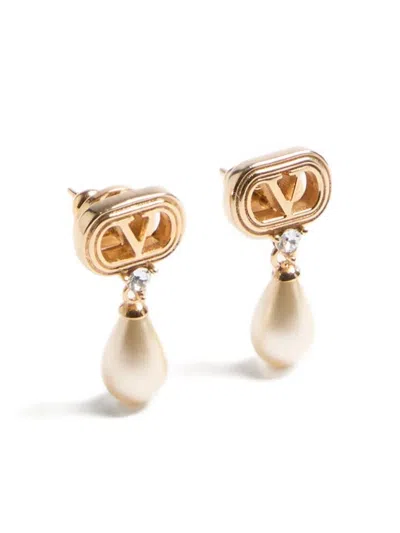 Valentino Swarovski Crystal-embellished Ovalette Logo Earrings In Gold