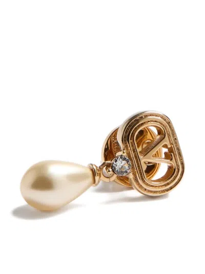 Valentino Swarovski Crystal-embellished Ovalette Logo Earrings In Gold