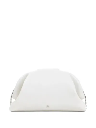 Amina Muaddi Almond White Leather Camelia Bag In White