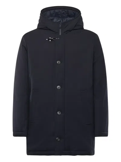 Fay Buttoned Hooded Jacket In Blue