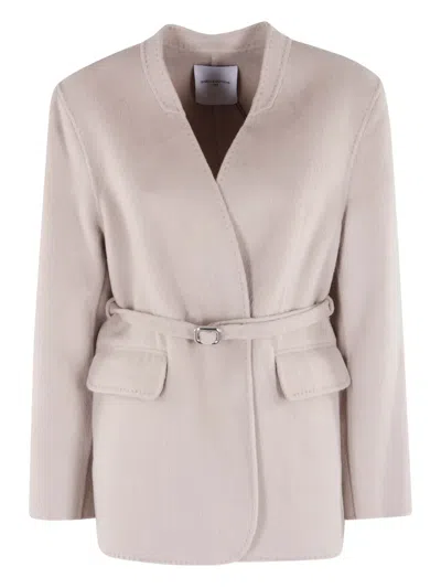 Isabelle Blanche Belted Collarless Jacket In White