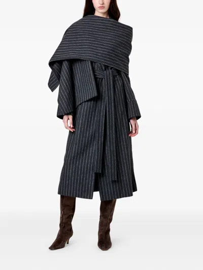Nicholas Candice Pinstripe Belted Coat In Blue