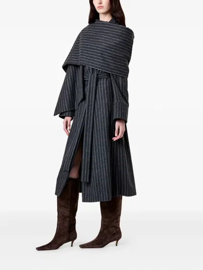 Nicholas Candice Pinstripe Belted Coat In Blue