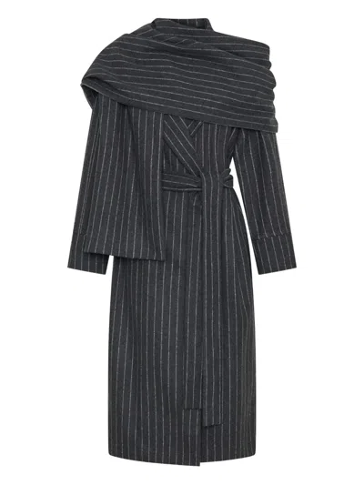 Nicholas Candice Pinstripe Belted Coat In Blue