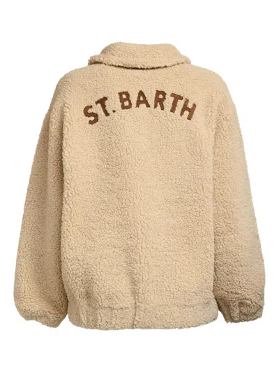 Mc2 Saint Barth Shearling-effect Bomber Jacket With Classic Collar And Embroidered Detailing In Brown