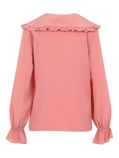 Chloé Bertha-collar Ruffle Button-down Silk Blouse In Pink